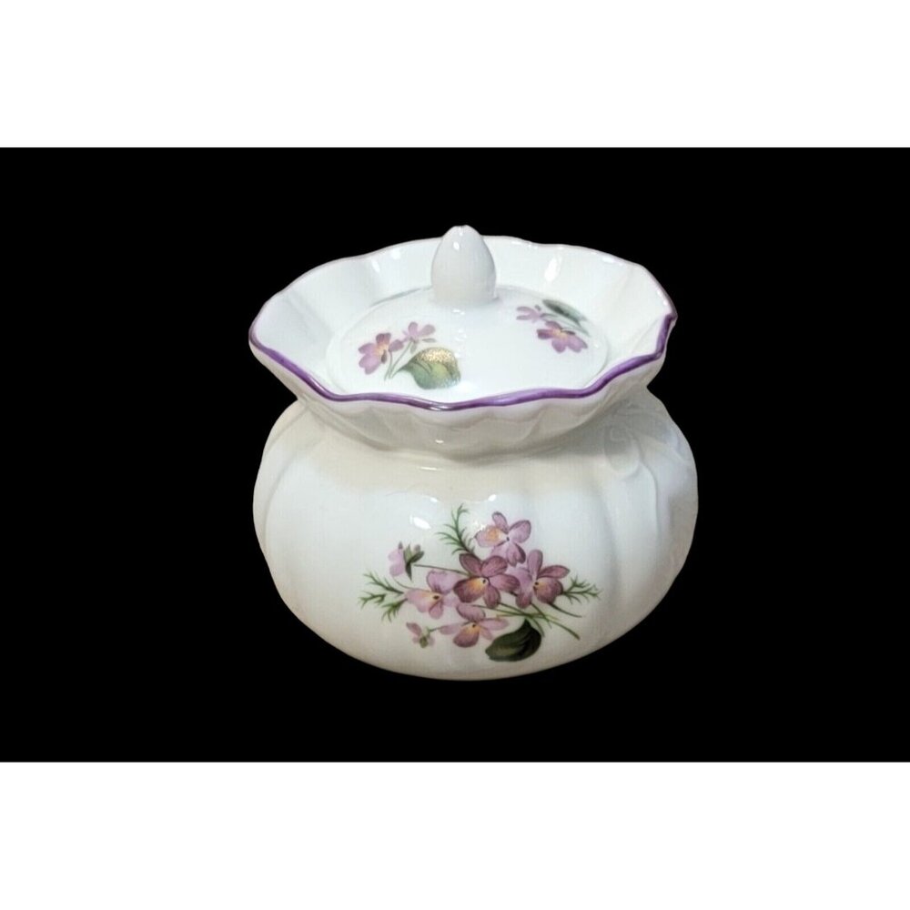 Vintage Reutter Porzellan Porcelain Germany Floral Round Trinket Box & Lid